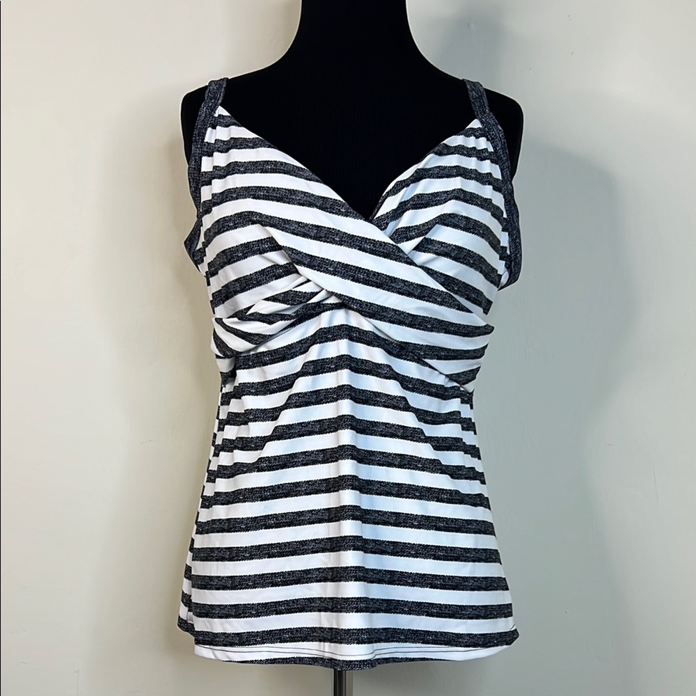 Striped Black and White Women's Tankini Top L